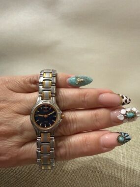 Two-Tone Ladies Stainless Steel Watch with Blue Dial